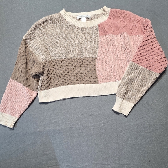 Altar'd State Sweaters - Altar'd State Patchwork Sweater - Pink, Cream, Brown Size M PTP 25 Length 16